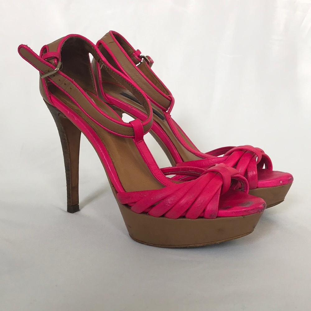 Hot Pink heeled sandals.